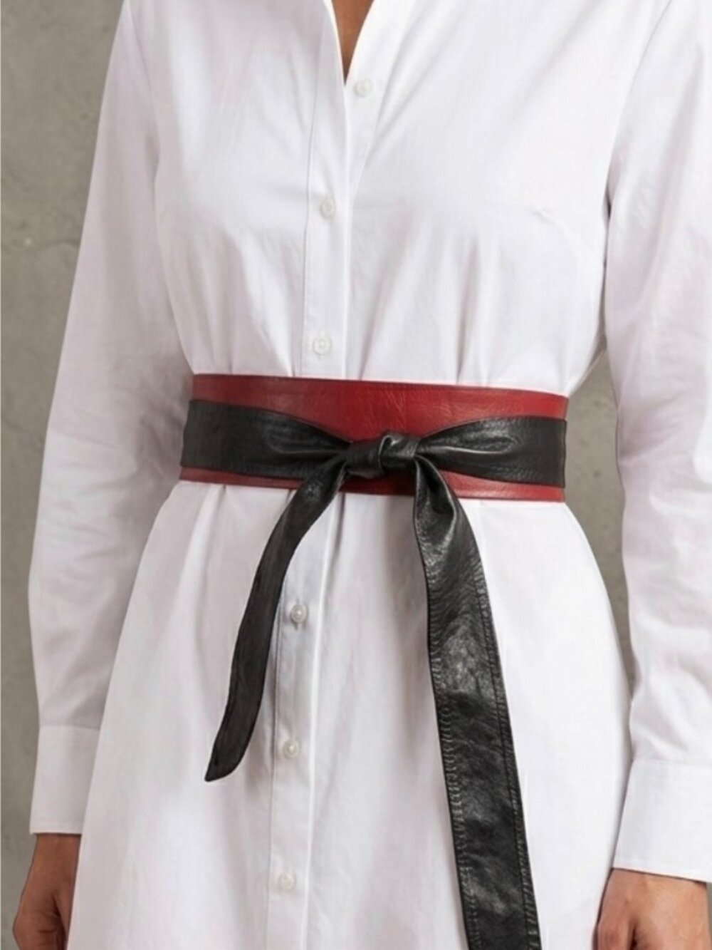 Vintage Leather Obi Belt Red Black Cinch Belt Wrap Belt OS Two Tone Whimsigoth